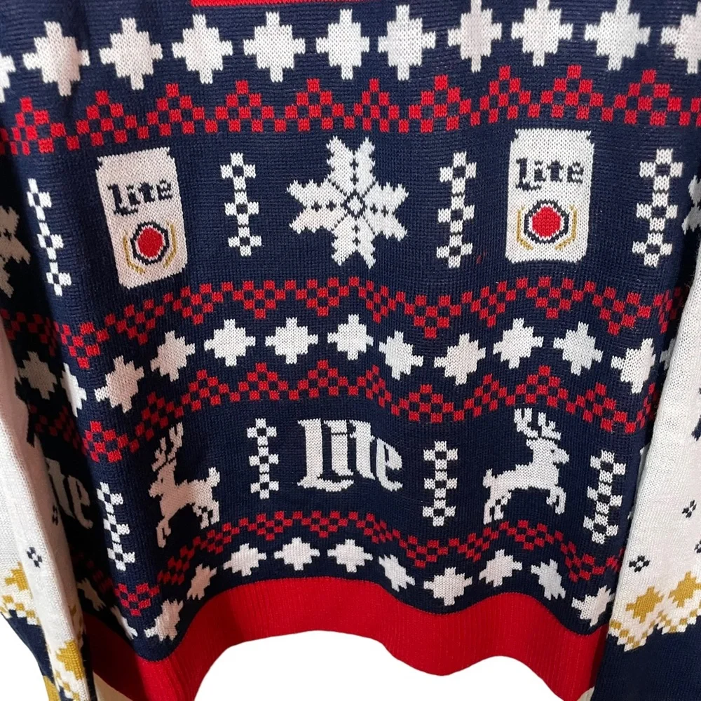 NWT Miller Lite Fair Isle Comfy Knit Christmas Sweater Beer Reindeer Holiday Lrg